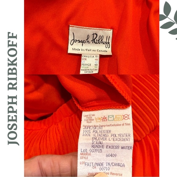 Joseph Ribkoff Orange Tiered Pleated Midi Skirt | Flowy & Bold | Lined | Size 18 - Picture 5 of 5